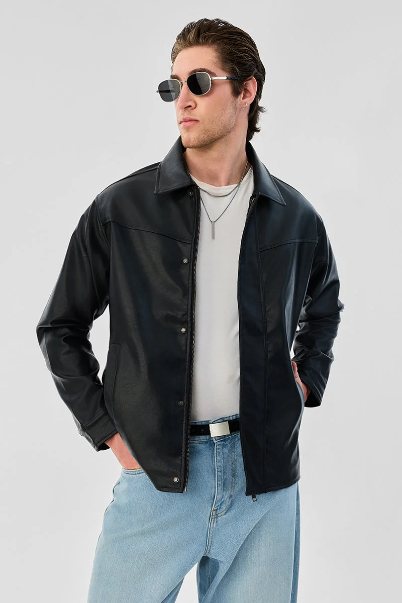 SNITCH Snap Button PU Leather Jacket